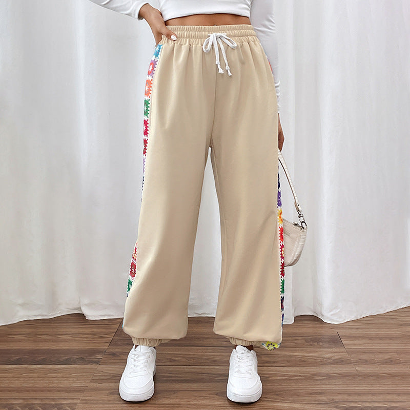 Feathorne Women's Marlowe Apricot Embroidered Sweatpants - front view style