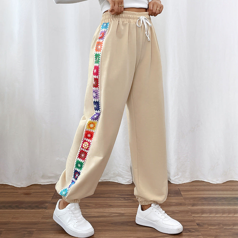 Feathorne Women's Marlowe Apricot Embroidered Sweatpants - side view style