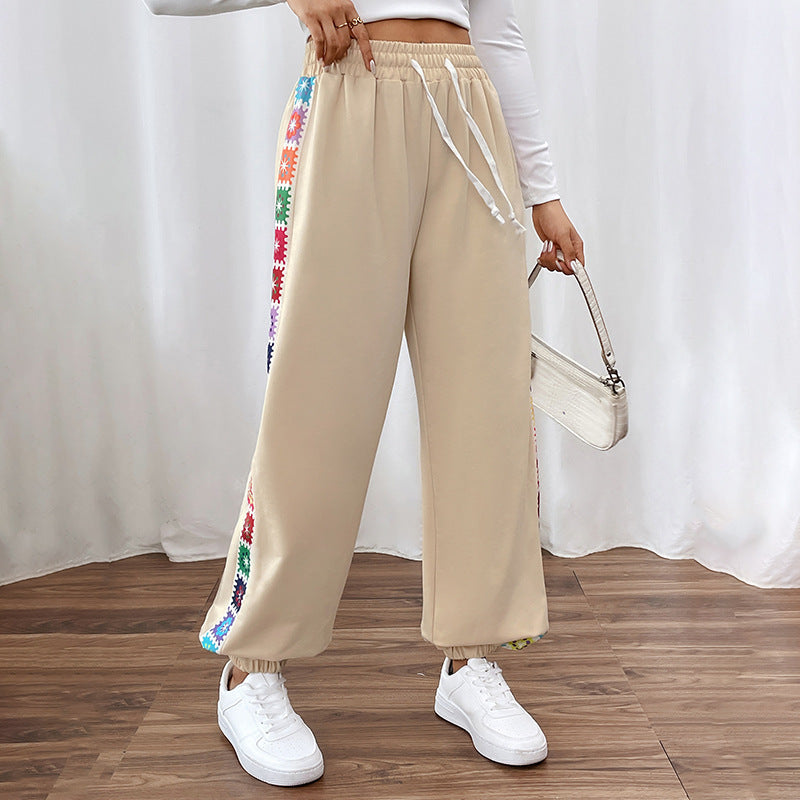Feathorne Women's Marlowe Apricot Embroidered Sweatpants - back view showing details