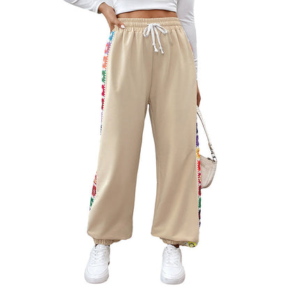 Feathorne Women's Marlowe Apricot Embroidered Sweatpants - styled with outfit