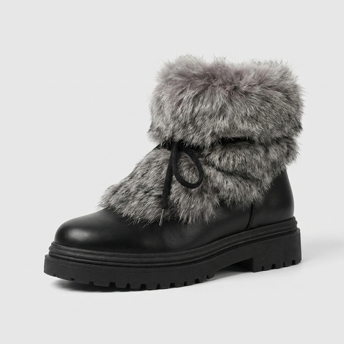 Feathorne Women's Josephine Black Faux Fur Winter Boots - styled campaign shot