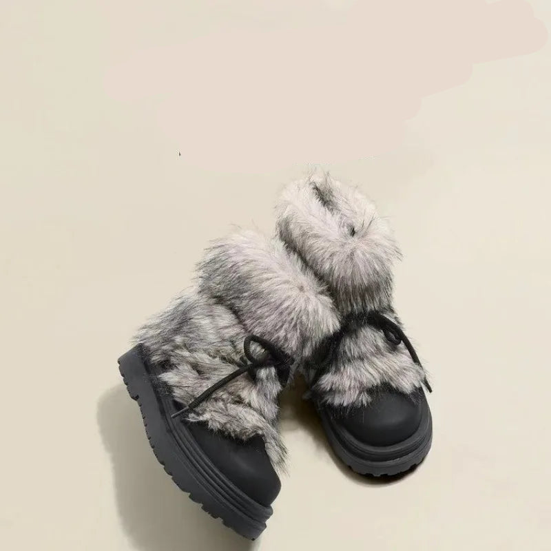 Feathorne Women's Josephine Black Faux Fur Winter Boots - full length styling