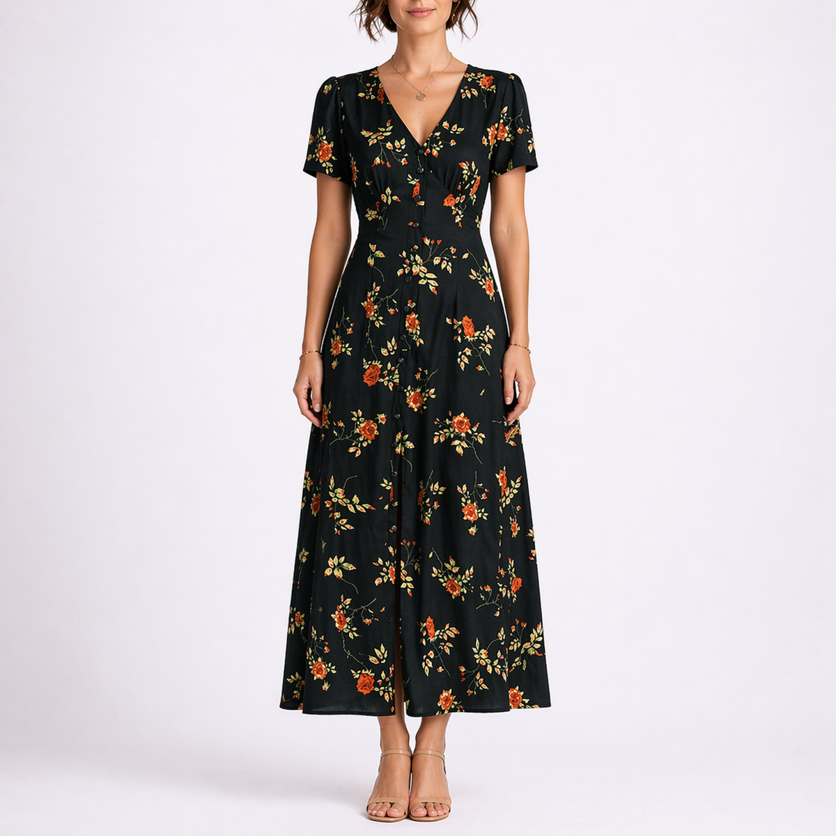 Feathorne Women's Georgiana Floral Midi Dress - styled view