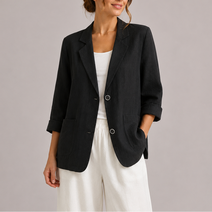 Feathorne Women's Genevra Black Linen Blazer - front view style