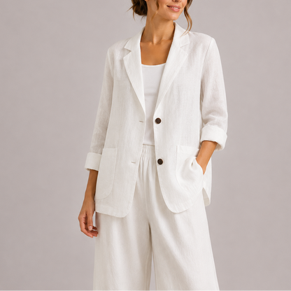 Feathorne Women's Genevra White Linen Blazer - front view style
