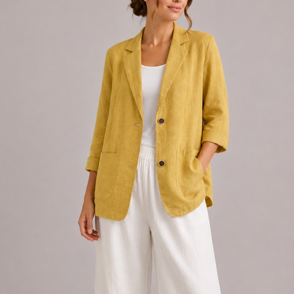 Feathorne Women's Genevra Yellow Linen Blazer - front view style