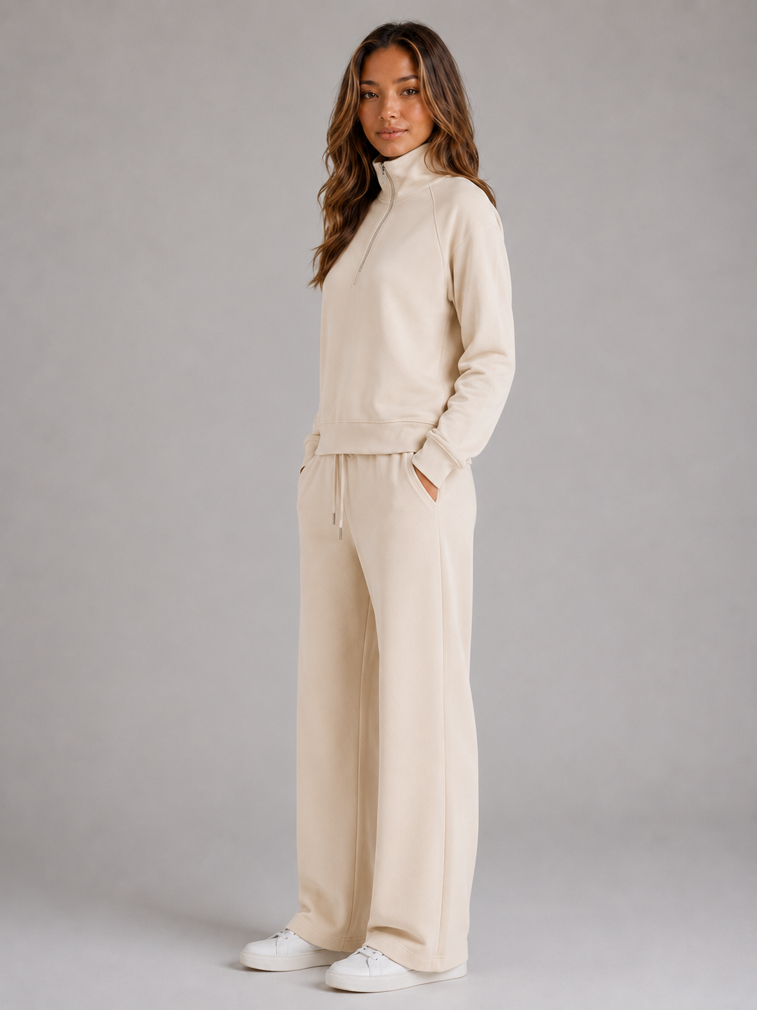 Feathorne Women's Marguerite Cream Lounge Set - back view showing details