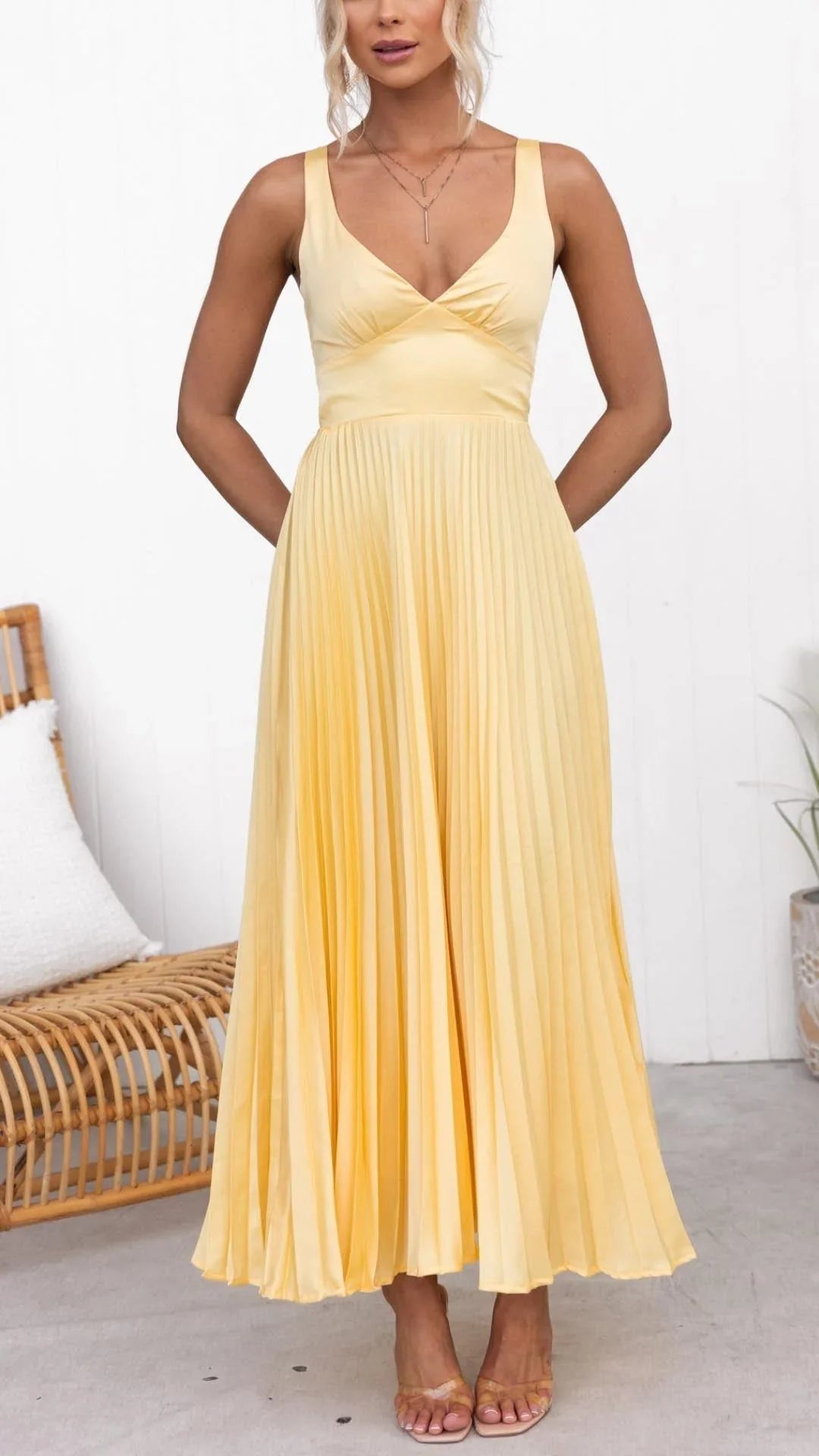 Feathorne Women's Georgina Yellow Maxi Sundress - side view style