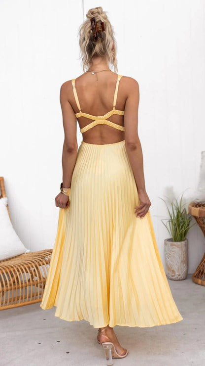 Feathorne Women's Georgina Yellow Maxi Sundress - full length styling