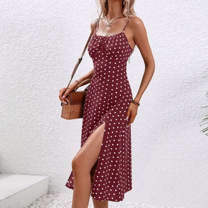 Feathorne Women's Eleanor Black Polka Dot Midi Dress - styled with accessories