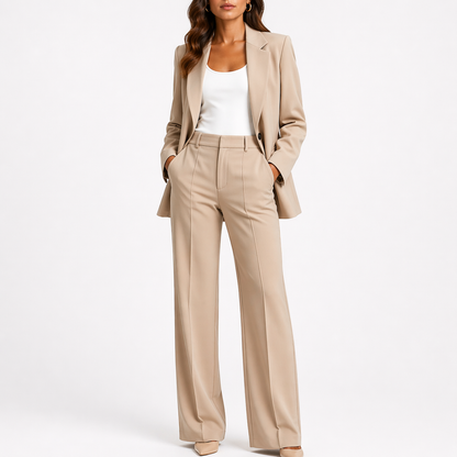Feathorne Women's Constance Beige Two-Piece Blazer Set - front view style