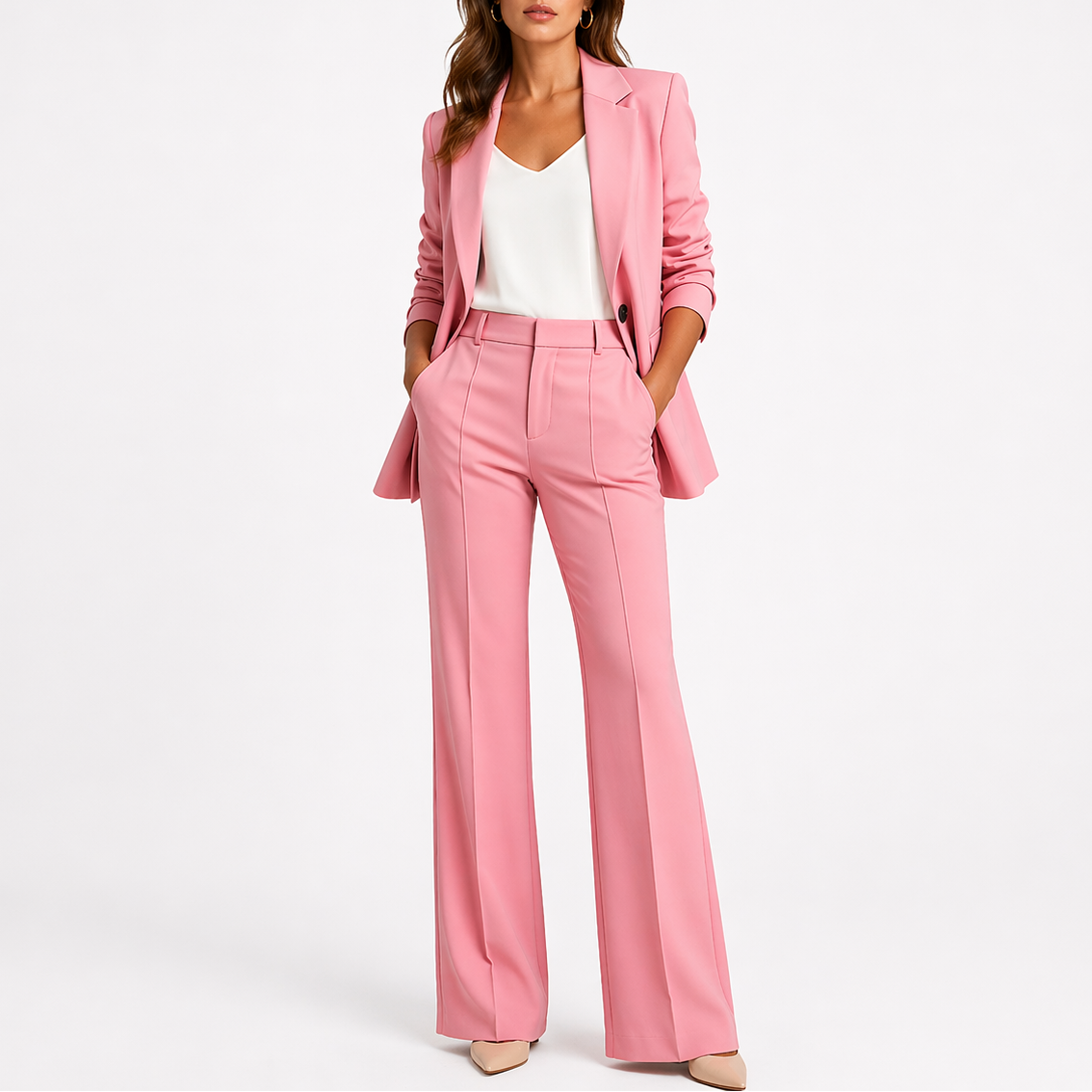 Feathorne Women's Constance Pink Two-Piece Blazer Set - front view style