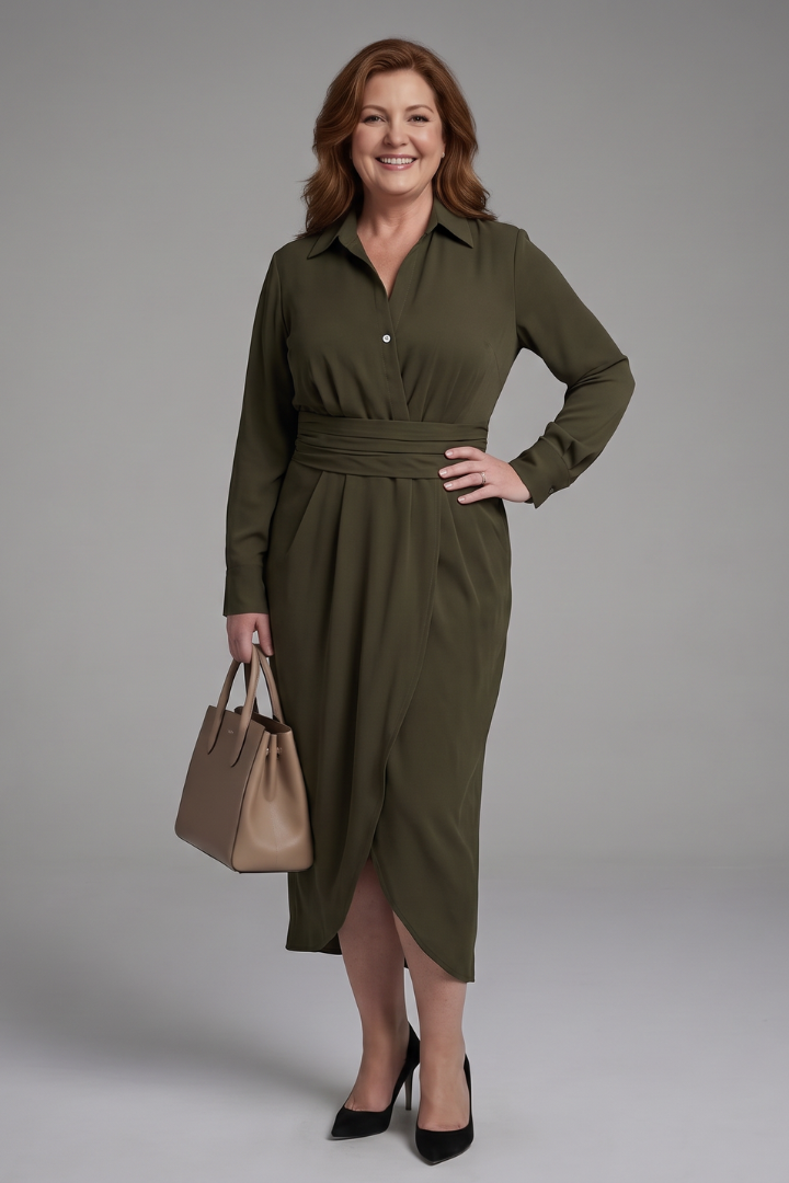 Feathorne Women's Anthea Green Wrap Midi Dress - back view showing details