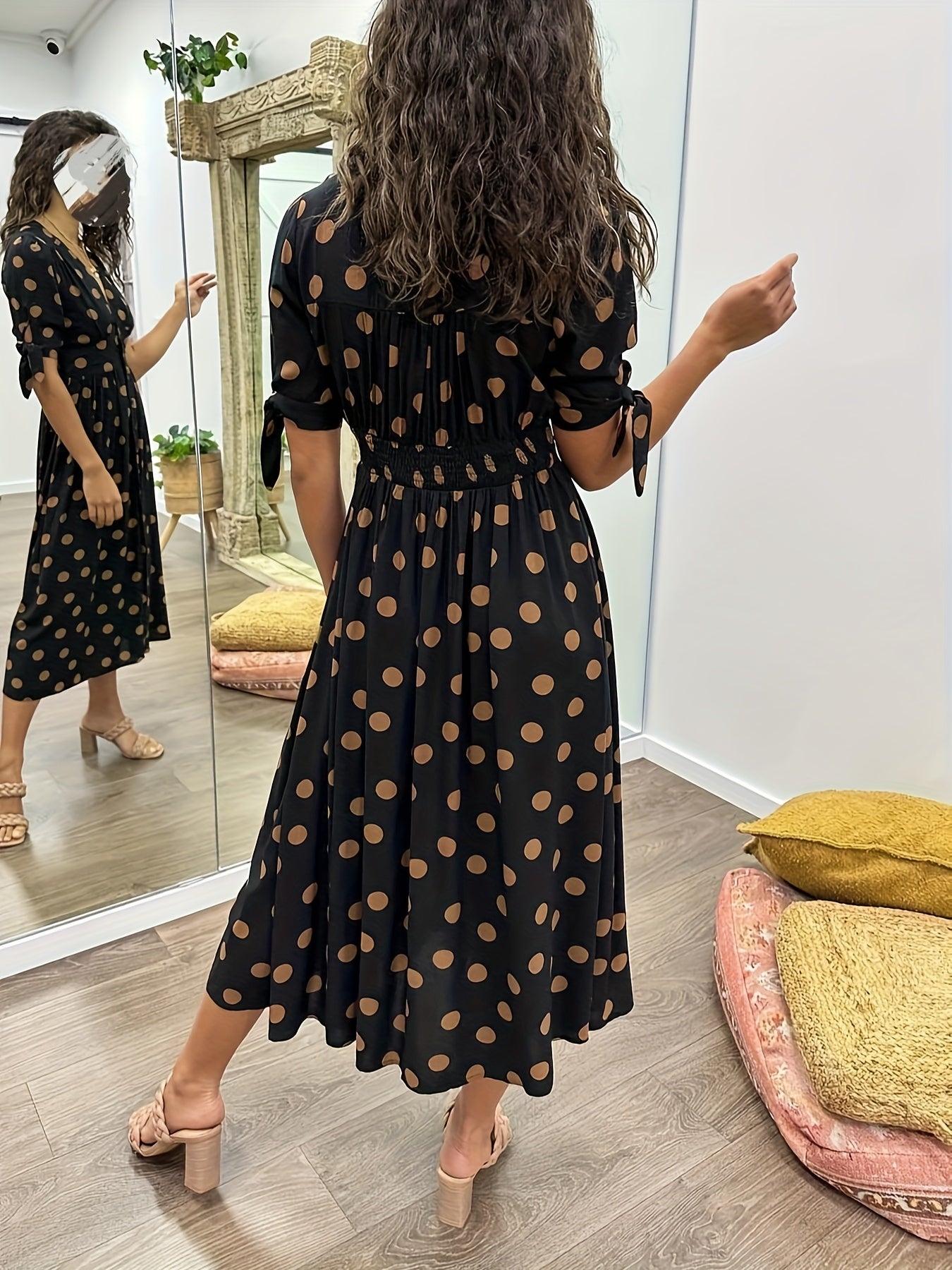 Feathorne Women's Beatrice Black Wrap Midi Dress - back view