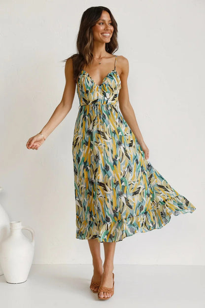 Feathorne Women's Amelia Green Wrap Midi Dress - side view