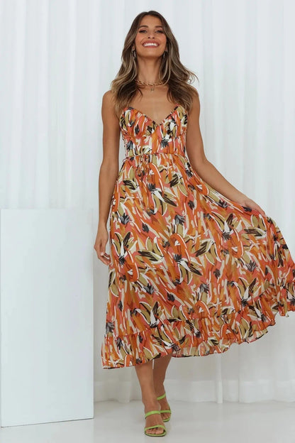 Feathorne Women's Amelia Orange Wrap Midi Dress - back view
