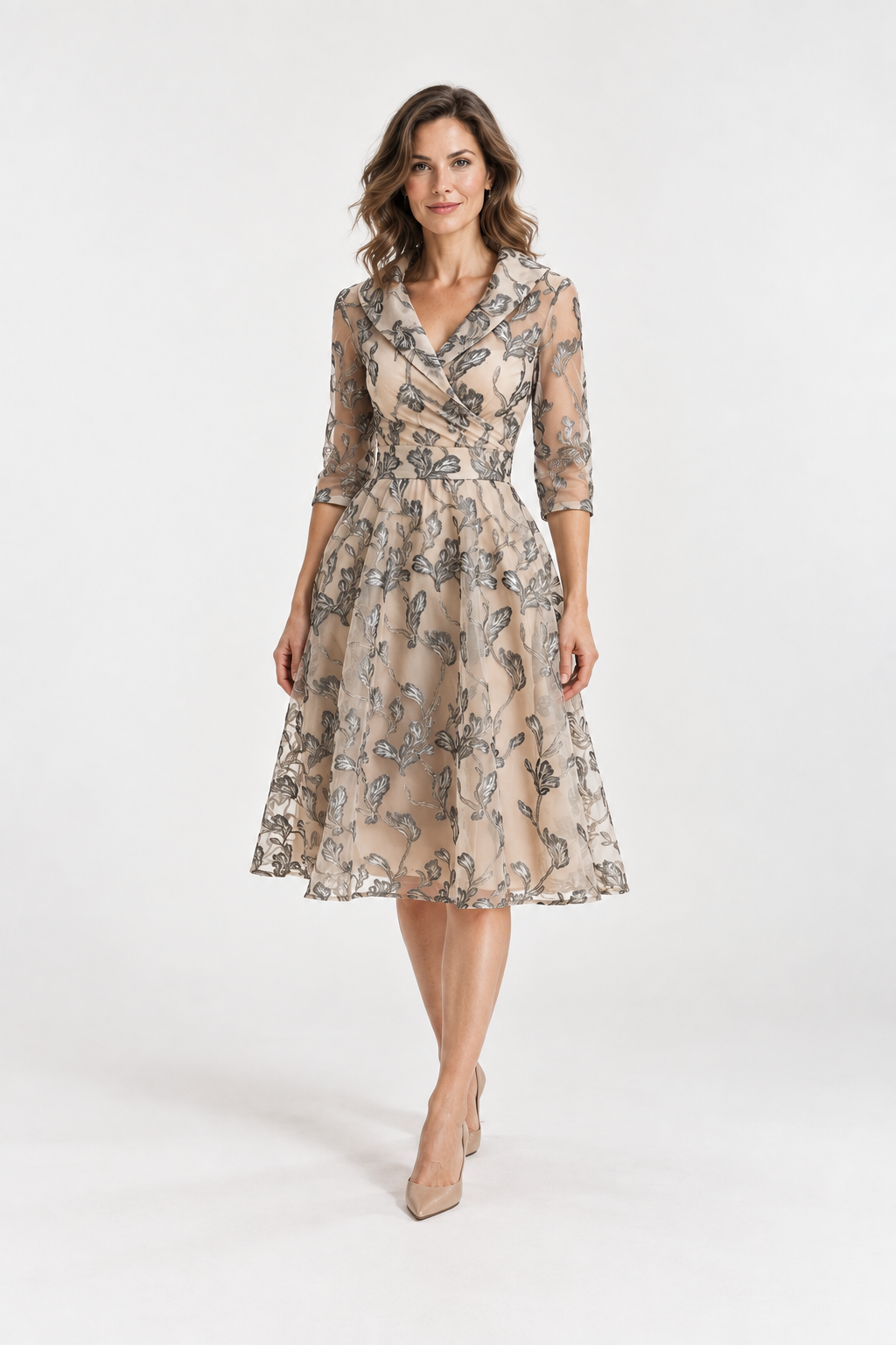 Feathorne Women's Apricot Crossover Midi Dress - front view
