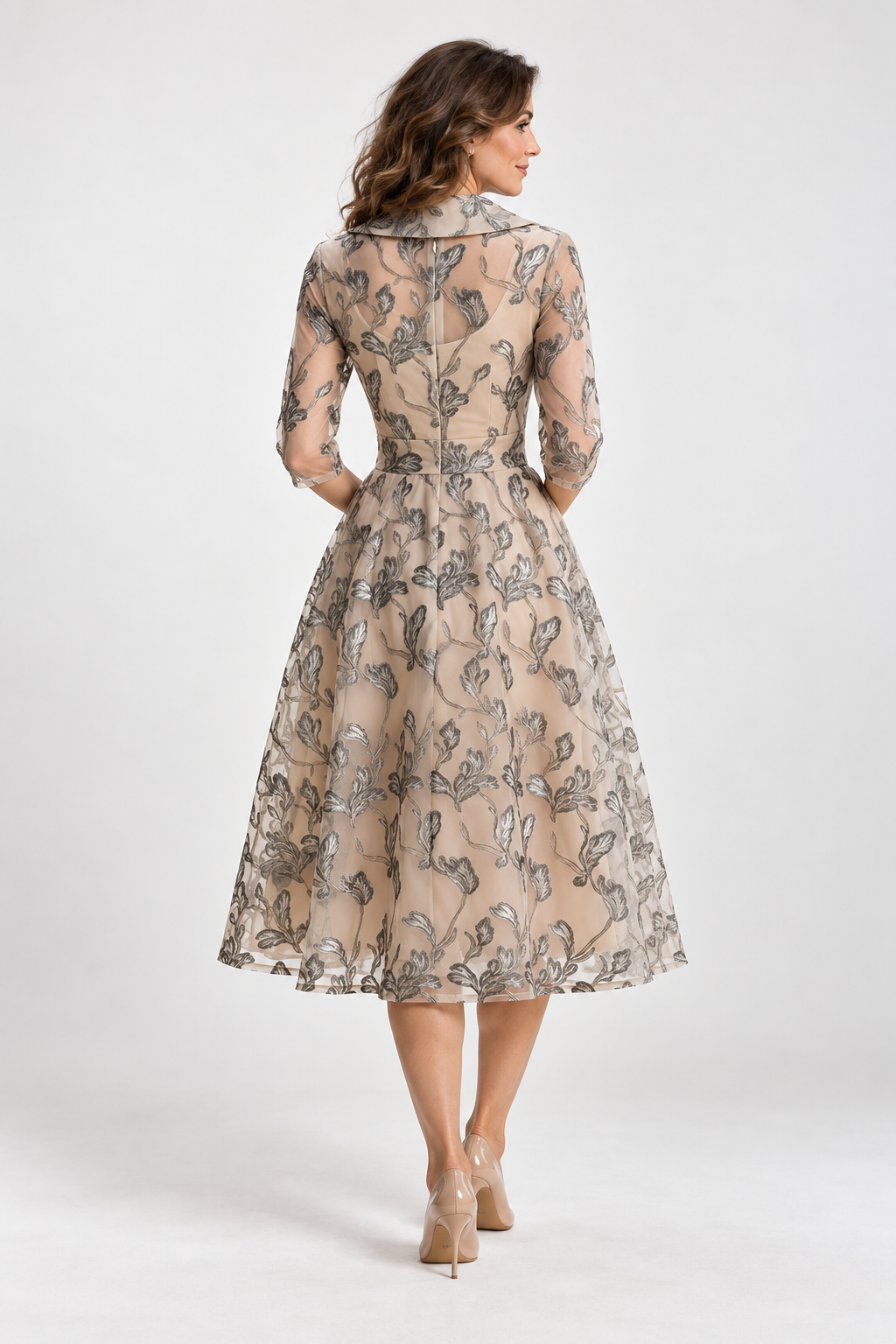 Feathorne Women's Apricot Crossover Midi Dress - side view