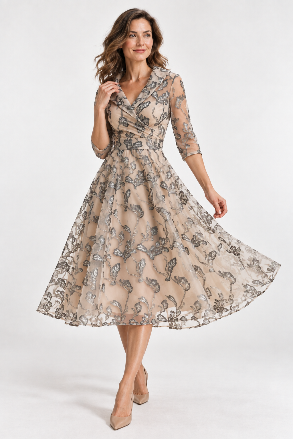 Feathorne Women's Apricot Crossover Midi Dress - back view