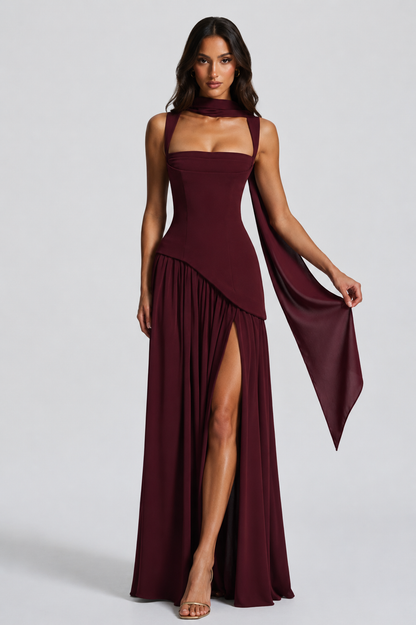 Feathorne Women's Asymmetric Draped Side Slit Maxi Dress - view 9