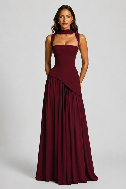 Feathorne Women's Asymmetric Draped Side Slit Maxi Dress - view 8