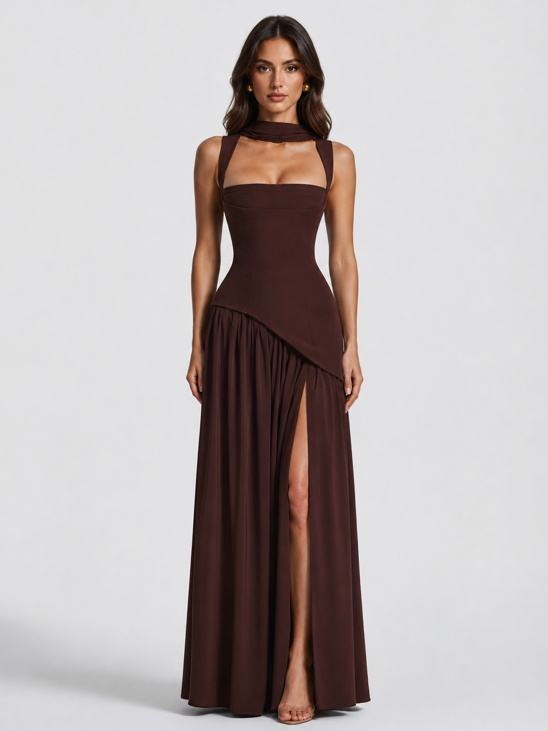 Feathorne Women's Asymmetric Draped Side Slit Maxi Dress - view 1