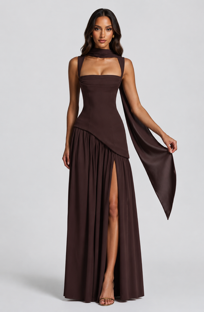 Feathorne Women's Asymmetric Draped Side Slit Maxi Dress - view 3