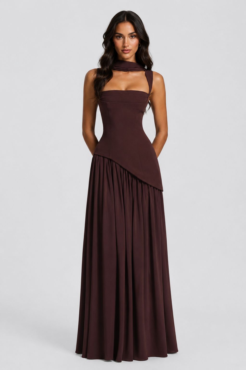 Feathorne Women's Asymmetric Draped Side Slit Maxi Dress - view 4