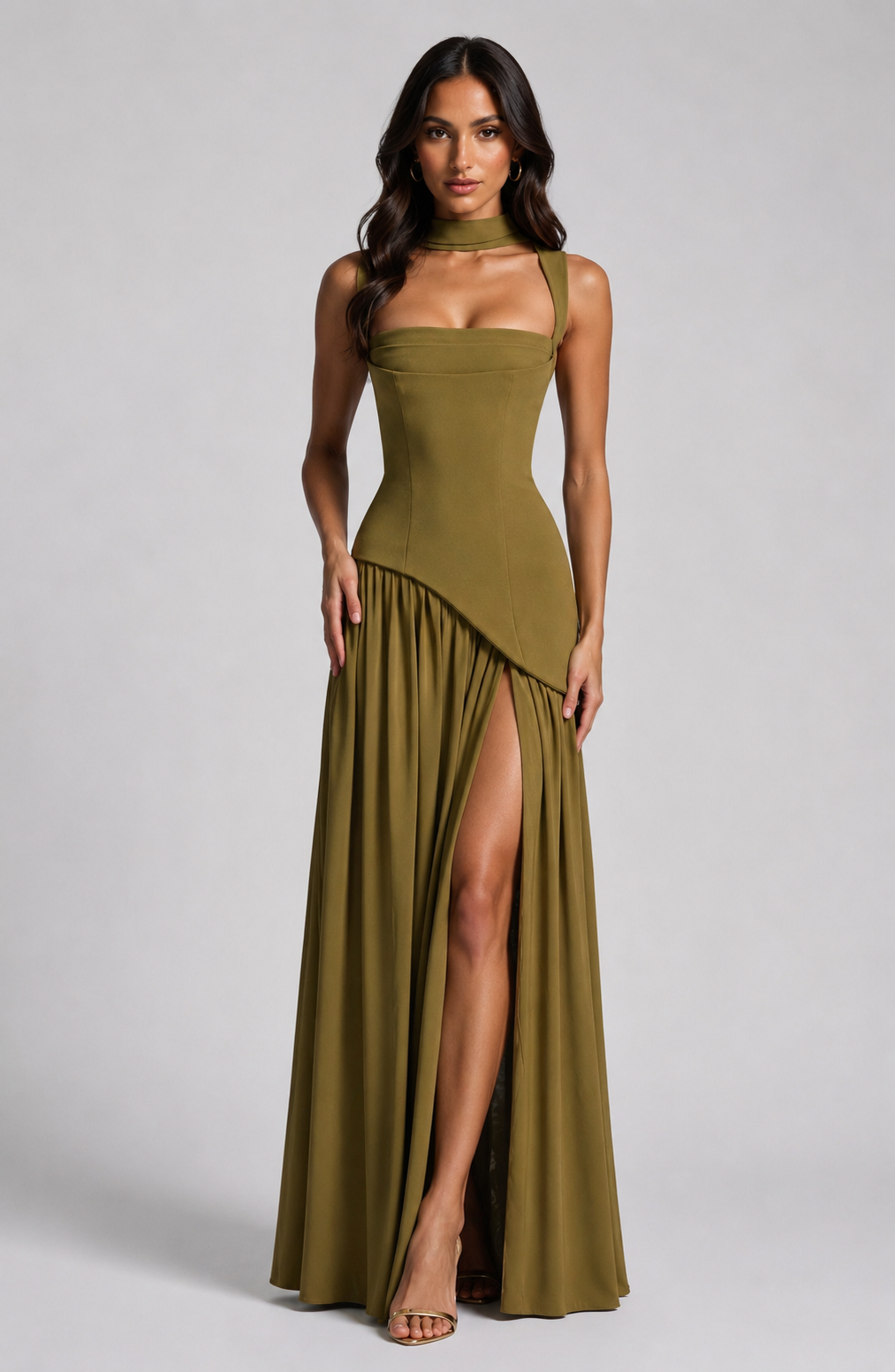 Feathorne Women's Asymmetric Draped Side Slit Maxi Dress - view 6