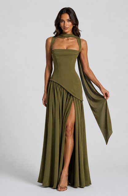 Feathorne Women's Asymmetric Draped Side Slit Maxi Dress - view 7
