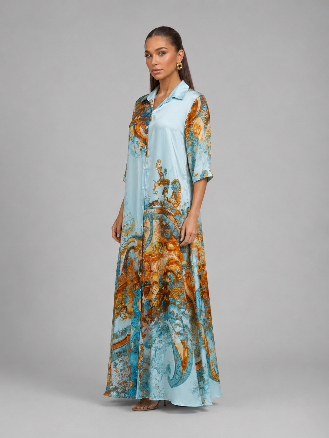 Feathorne Women's Baroque Print Button Front Maxi Dress - view 3