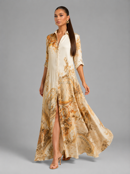 Feathorne Women's Baroque Print Button Front Maxi Dress - view 6
