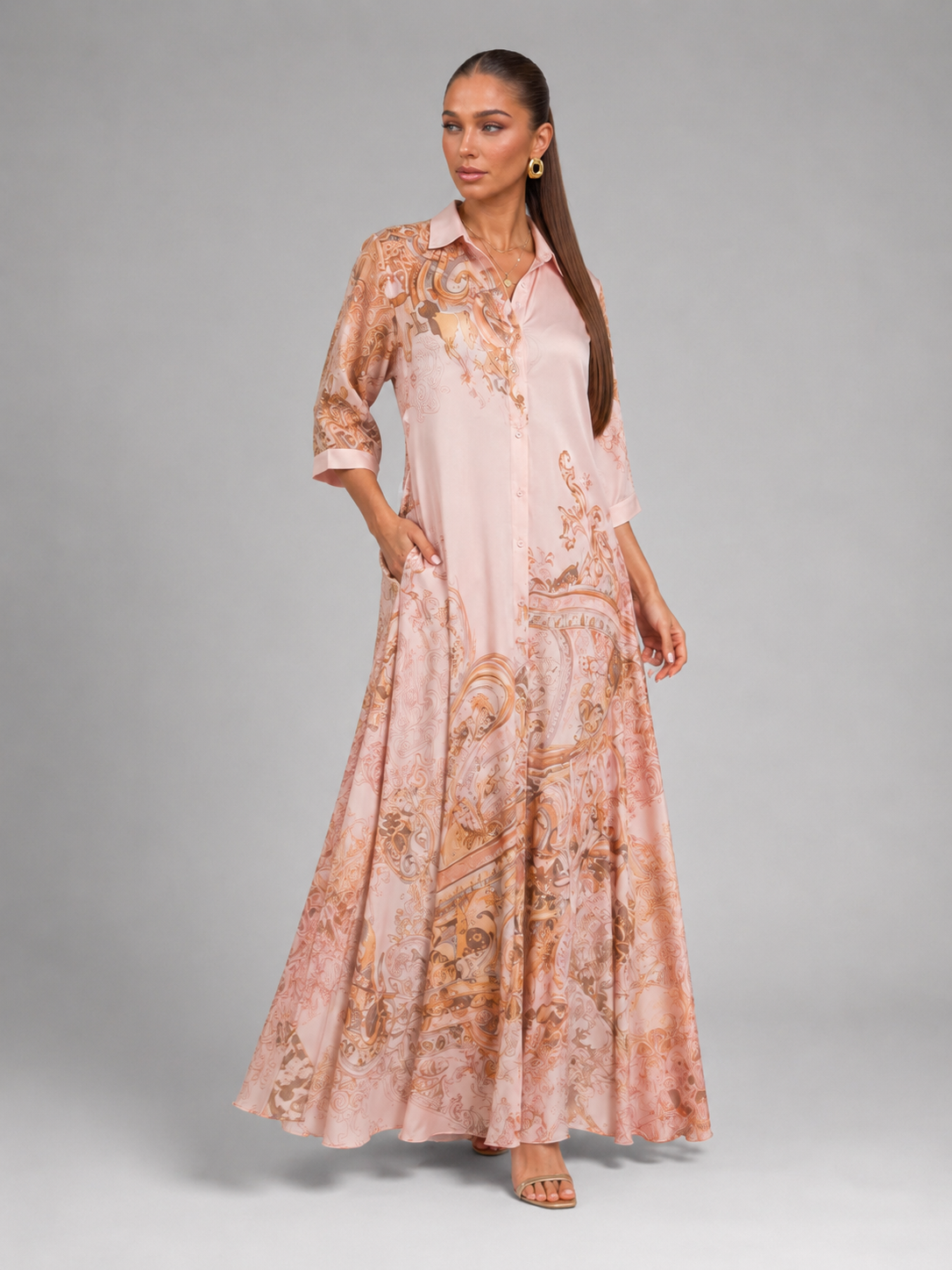 Feathorne Women's Baroque Print Button Front Maxi Dress - view 4
