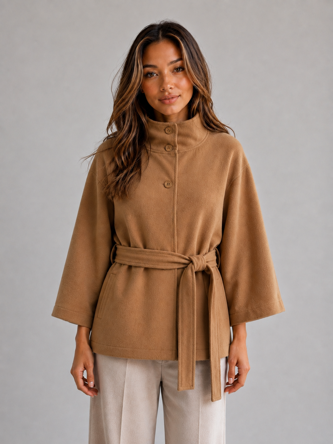 Feathorne Women's Belted Stand Collar Cape Jacket - view 1