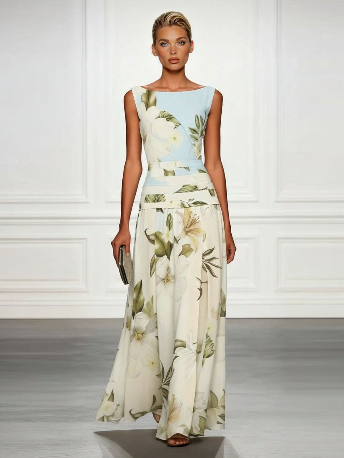Feathorne Women's Cecily Multicolour Boat Neck Maxi Dress - side view