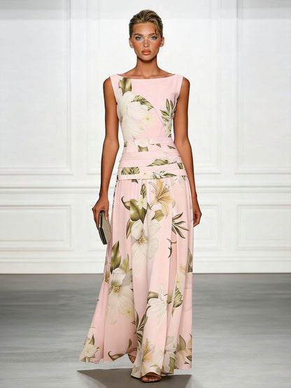 Feathorne Women's Cecily Multicolour Boat Neck Maxi Dress - front view