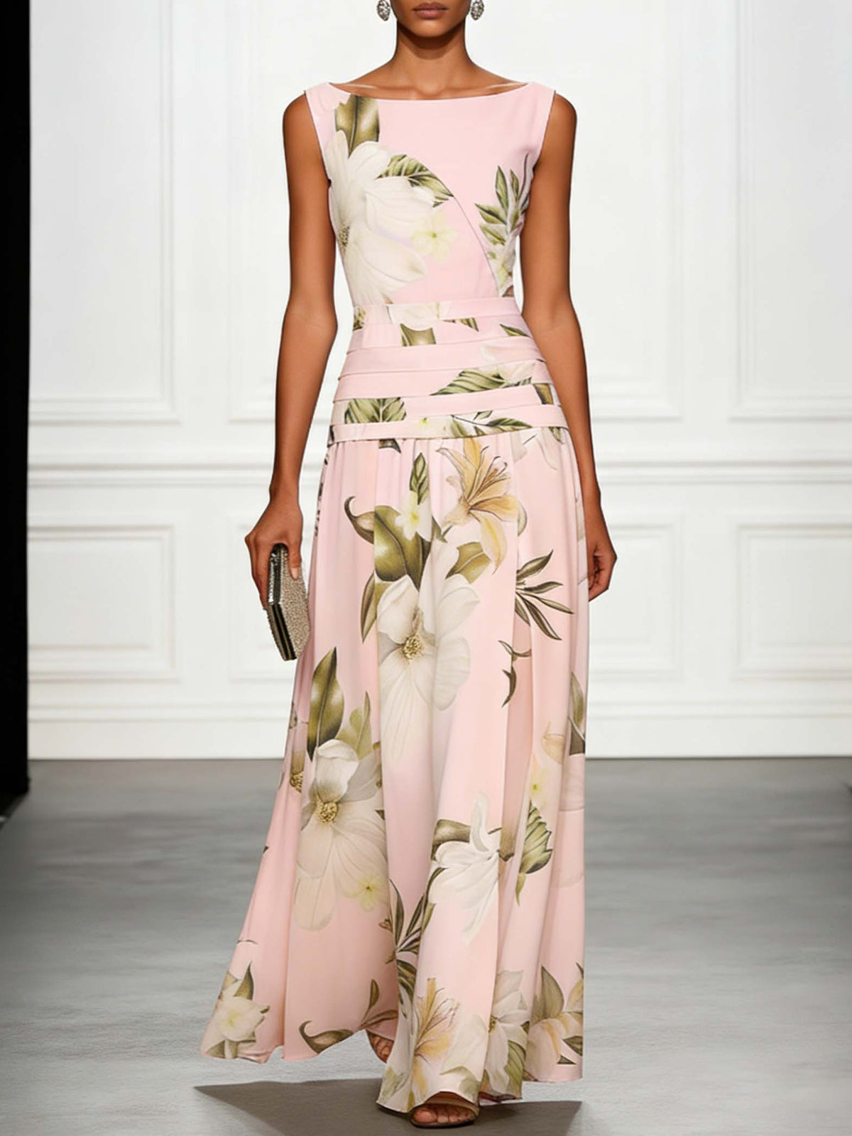 Feathorne Women's Cecily Multicolour Boat Neck Maxi Dress - alternate front angle