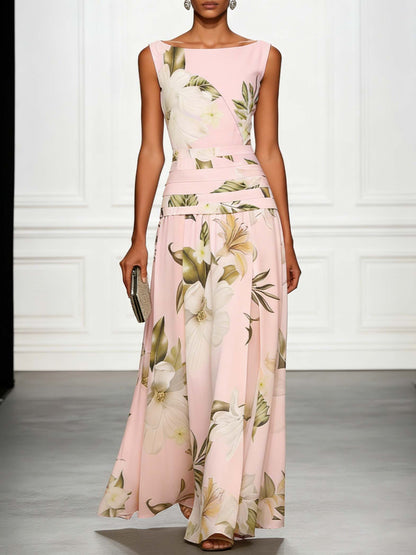 Feathorne Women's Cecily Multicolour Boat Neck Maxi Dress - alternate front angle
