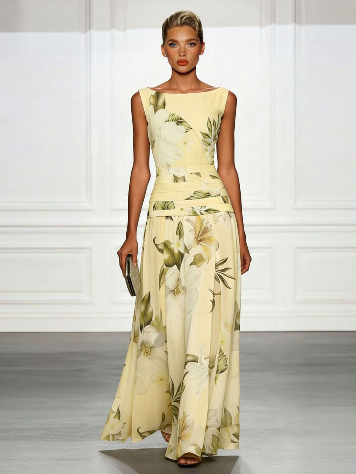 Feathorne Women's Cecily Multicolour Boat Neck Maxi Dress - back view