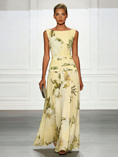 Feathorne Women's Cecily Multicolour Boat Neck Maxi Dress - back view