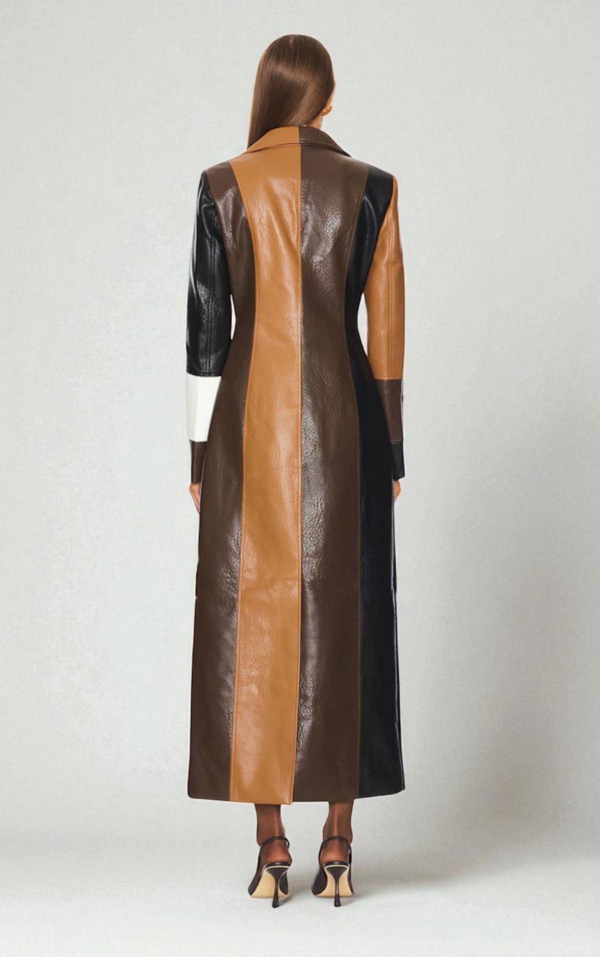 Feathorne Women's Colorblock Notched Lapel Coat - styled full length view