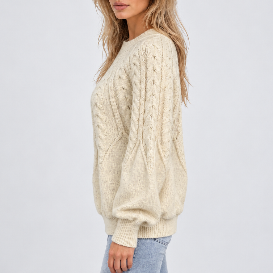 Feathorne Women's Cable Knit Balloon Sleeve Jumper - view 2