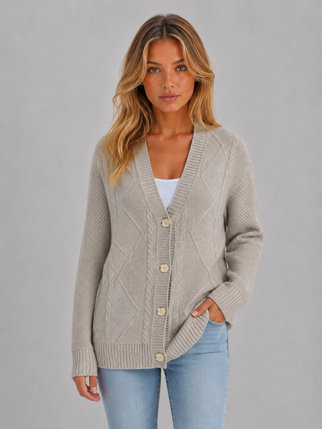 Feathorne Women's Cable Knit Button Cardigan - view 4