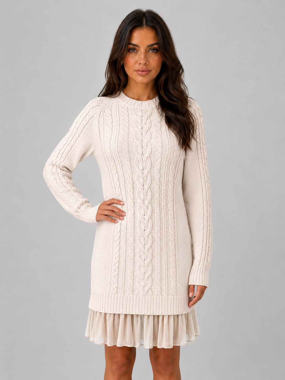 Feathorne Women's Cable Knit Pleated Hem Mini Dress - view 1