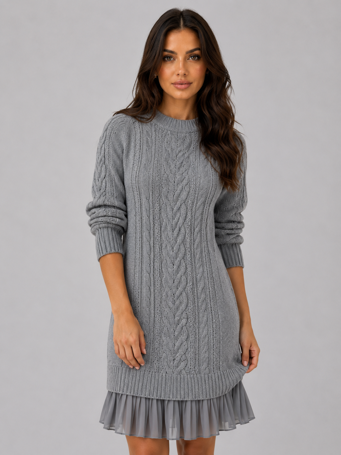 Feathorne Women's Cable Knit Pleated Hem Mini Dress - view 6