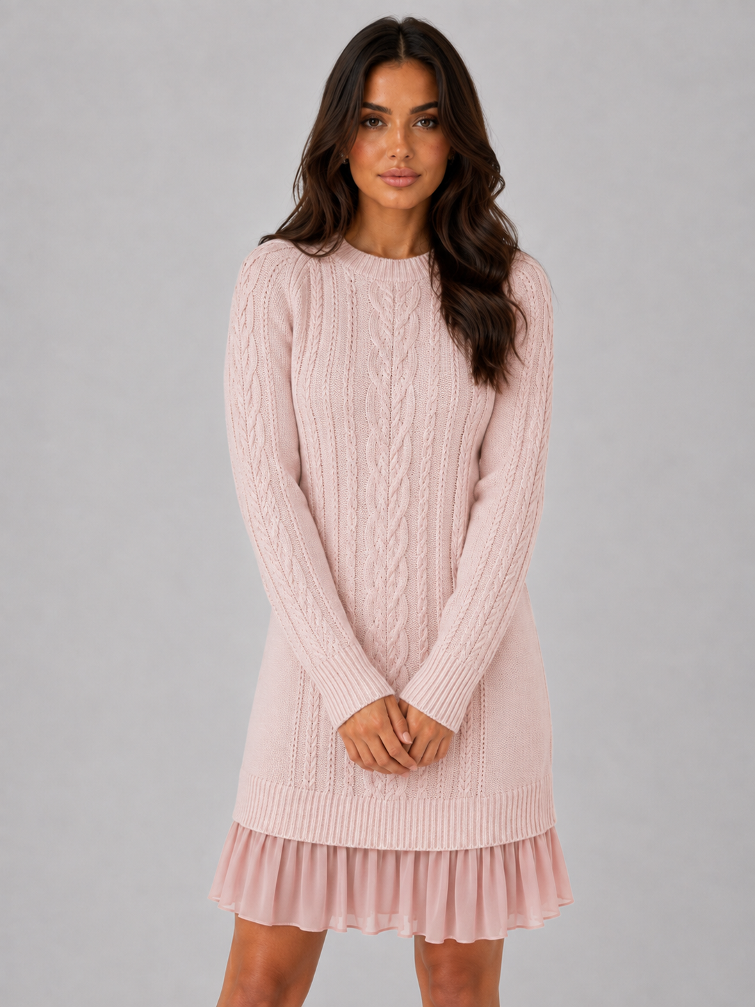 Feathorne Women's Cable Knit Pleated Hem Mini Dress - view 4