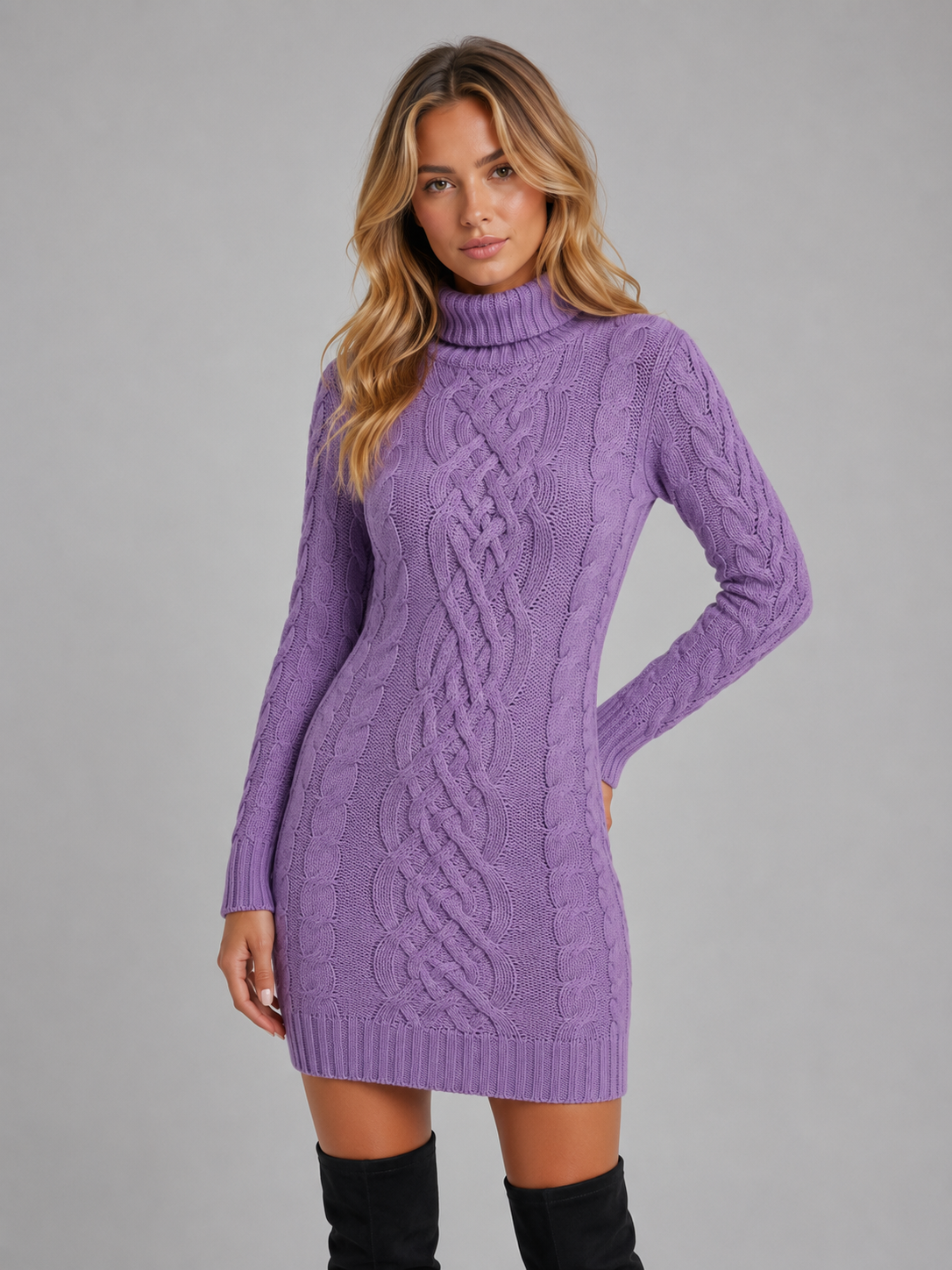 Feathorne Women's Cable Knit Roll Neck Jumper Dress - view 7