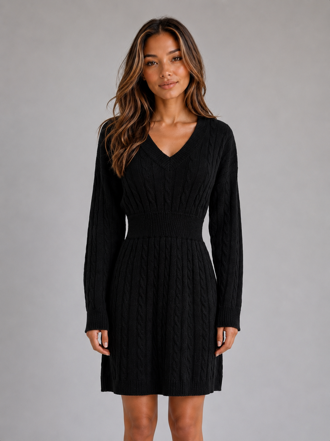 Feathorne Women's Cable Knit V-Neck Midi Dress - view 7