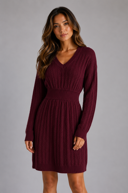 Feathorne Women's Cable Knit V-Neck Midi Dress - view 8