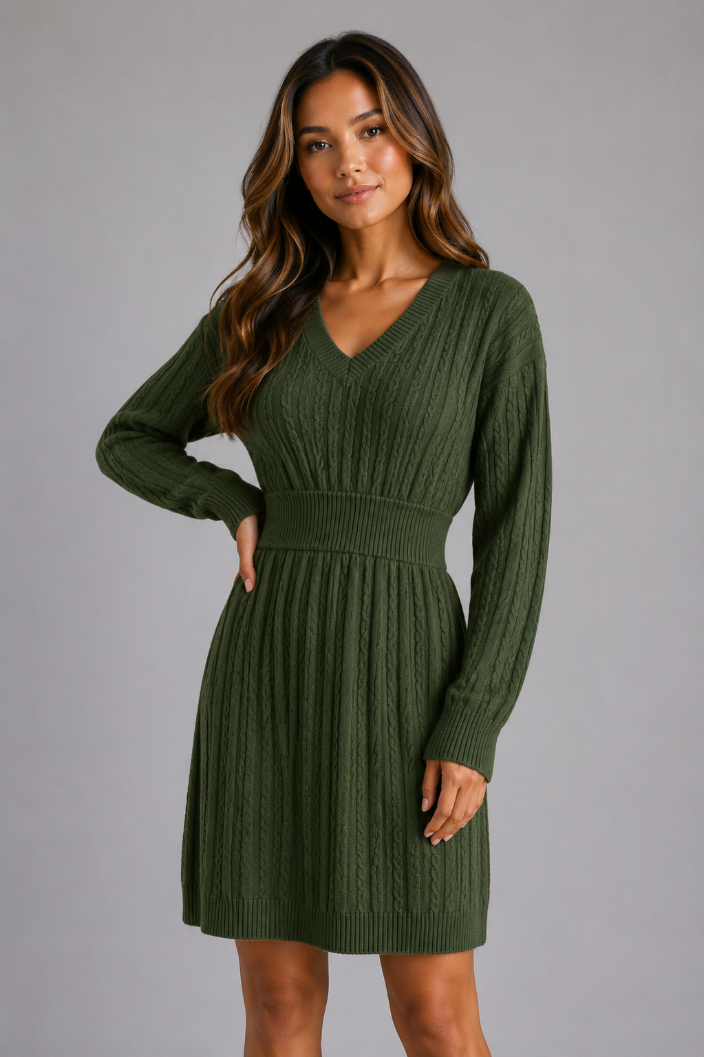 Feathorne Women's Cable Knit V-Neck Midi Dress - view 9
